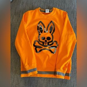 Orange Psycho Bunny Sweatshirt with camo big bunny.